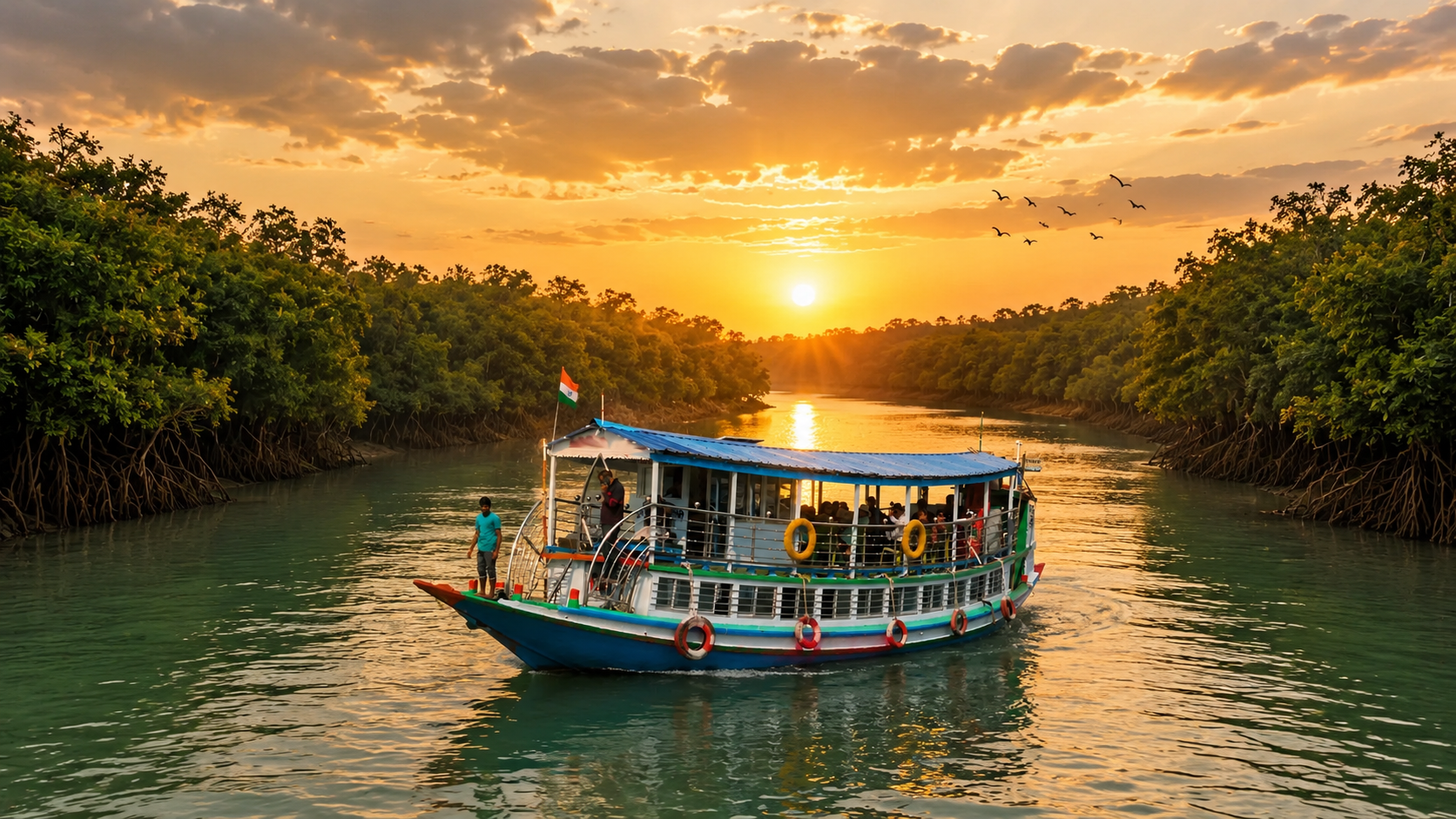Sundarbans sunset riverboat